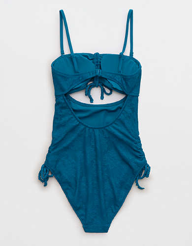 Aerie Lace Cut Out Strapless One Piece Swimsuit