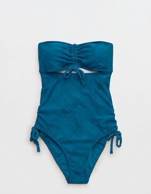 Aerie Lace Cut Out Strapless One Piece Swimsuit