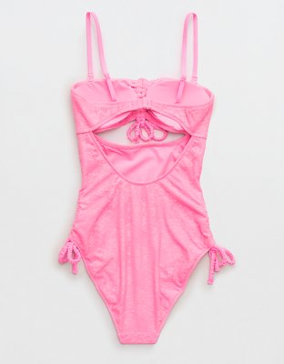 Aerie Lace Cut Out Strapless One Piece Swimsuit