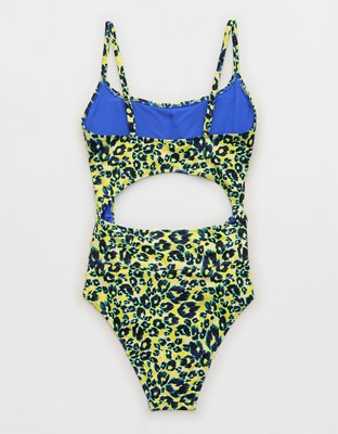 Aerie Leopard Seamed Longline Triangle Bikini Top