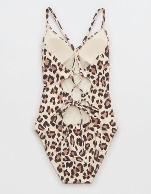 Aerie Buzzed Terry Leopard Strappy Back One Piece Swimsuit