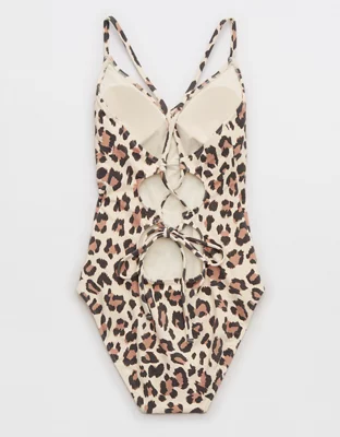 Aerie Buzzed Terry Leopard Strappy Back One Piece Swimsuit 6934