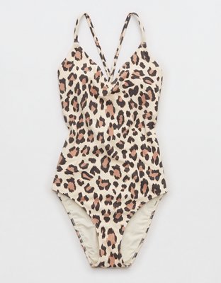 Aerie Buzzed Terry Leopard Strappy Back One Piece Swimsuit