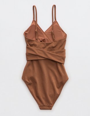 Aerie Shine Pique Wrap One Piece Swimsuit