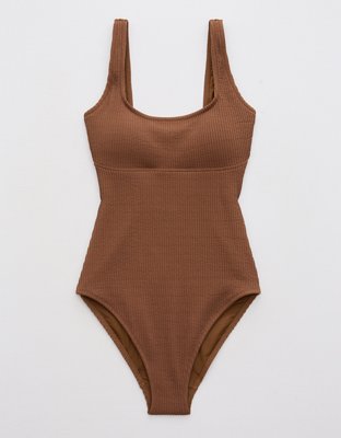 Aerie Crinkle Cut Out One Shoulder One Piece Swimsuit