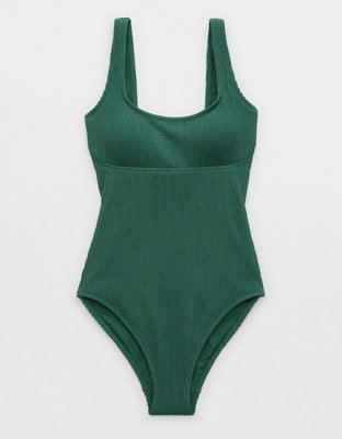 Aerie Shine Crinkle Wide Strap Scoop One Piece Swimsuit