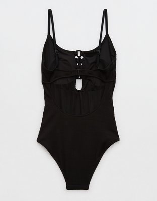 Aerie Crinkle Lace Up One Piece Swimsuit