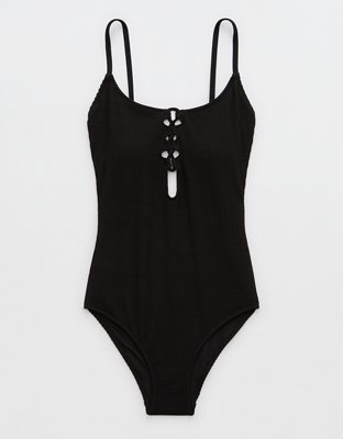 Aerie Crinkle Lace Up One Piece Swimsuit | Aerie