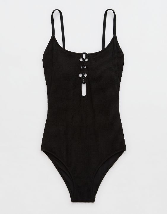 Aerie Crinkle Lace Up One Piece Swimsuit
