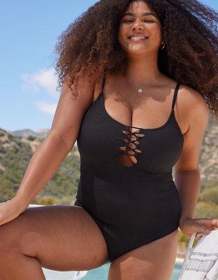 Aerie Lace Up One Piece Swimsuit