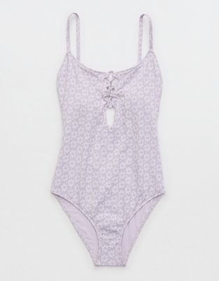 Aerie Sparkle Lace Up One Piece Swimsuit