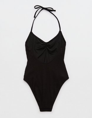 Aerie Crinkle Halter Cheekiest One Piece Swimsuit