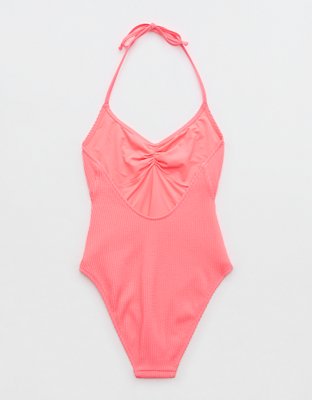 Aerie Crinkle Halter Cheekiest One Piece Swimsuit