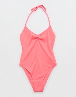 Aerie Crinkle Halter Voop One Piece Swimsuit