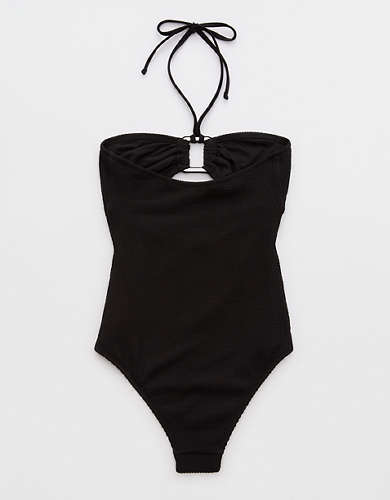 Aerie Crinkle Ring Bandeau Cheeky One Piece Swimsuit