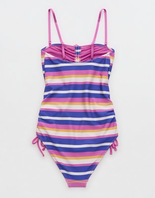 Aerie Shine Rib Strapless Cheeky One Piece Swimsuit