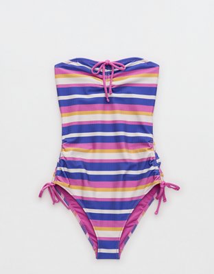 Aerie Shine Rib Strapless Cheeky One Piece Swimsuit