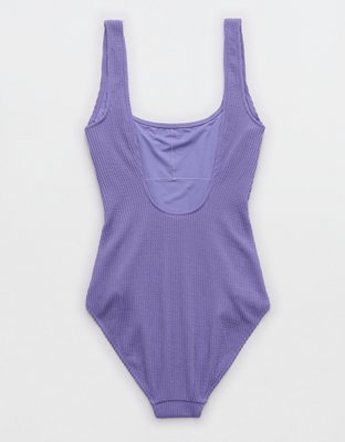 Aerie Traje de Baño One Piece Arrugado con Cobertura Completa y Cuello Caído