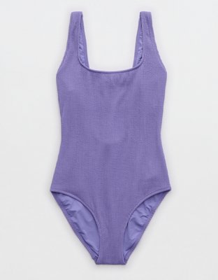Aerie Traje de Baño One Piece Arrugado con Cobertura Completa y Cuello Caído
