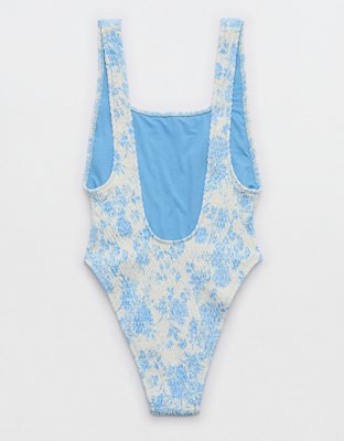 Aerie Smocked Toile Birthday Scoop Cheekiest One Piece Swimsuit