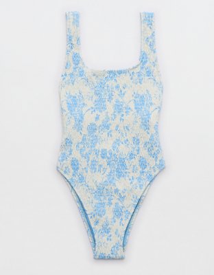 Aerie Ribbed Shine Wrap Strapless One Piece Swimsuit