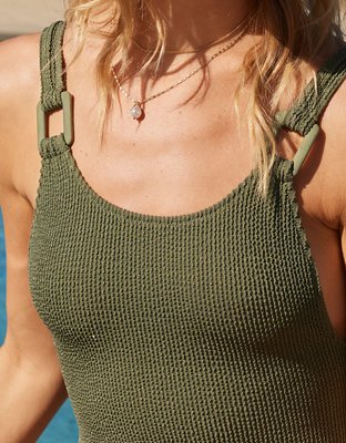 Aerie Shimmery Crinkle Birthday Scoop Cheekiest One Piece Swimsuit