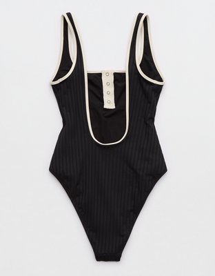 Aerie Wide Rib Henley Cheeky One Piece Swimsuit