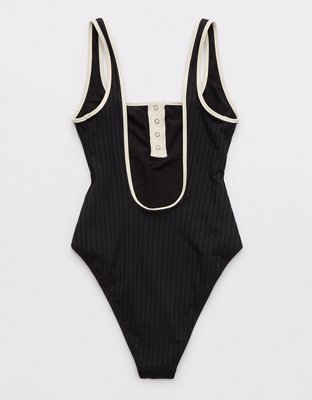 Aerie Wide Rib Henley Cheeky One Piece Swimsuit