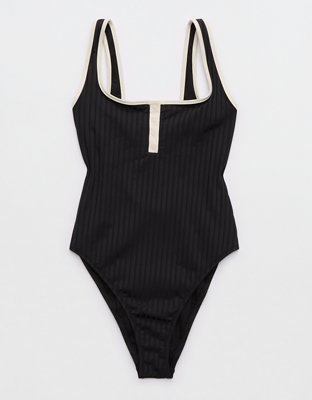 Aerie Shine Crinkle Wide Strap Scoop One Piece Swimsuit
