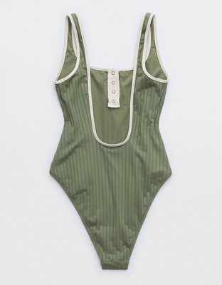 Aerie Wide Rib Henley Cheeky One Piece Swimsuit