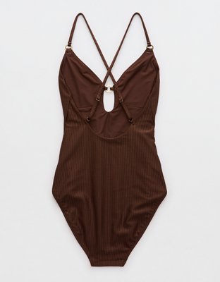 Aerie Shine Rib Full Coverage One Piece Swimsuit