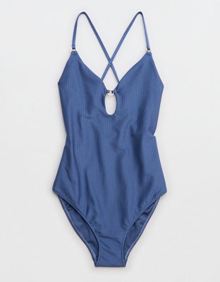 Aerie Jacquard Crossback One Piece Swimsuit