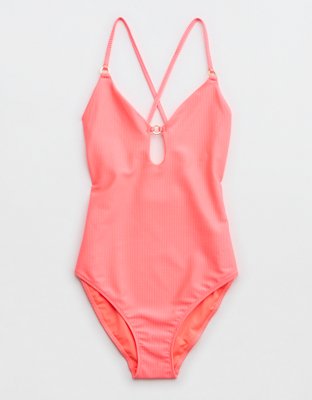 Aerie Shine Rib Birthday Scoop Cheekiest One Piece Swimsuit