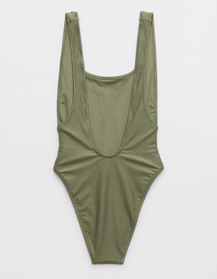 Aerie Shine Rib Birthday Scoop Cheekiest One Piece Swimsuit