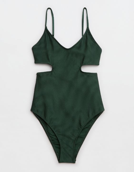 Aerie Shine Rib Voop Cheeky One Piece Swimsuit