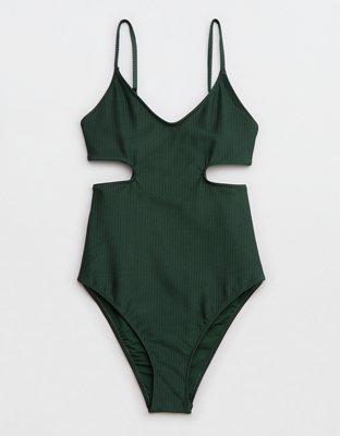 Aerie Wide Rib Henley Cheeky One Piece Swimsuit