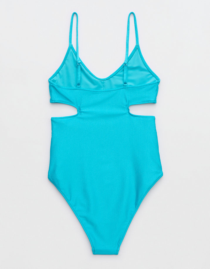 Aerie Shine Rib Voop Cheeky One Piece Swimsuit