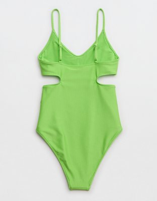 Aerie Shine Rib Voop Cheeky One Piece Swimsuit