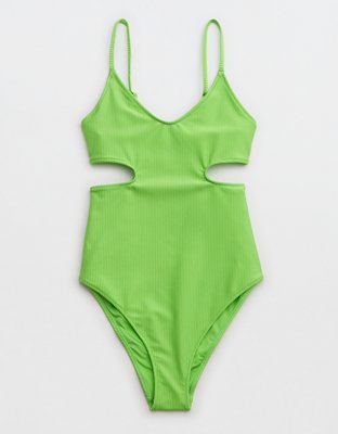 Aerie Shine Rib Voop Cheeky One Piece Swimsuit