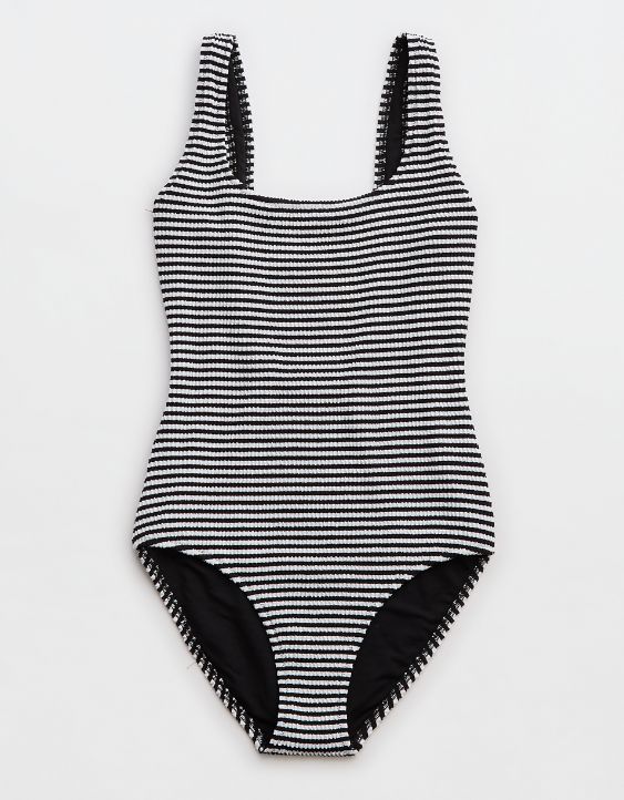 Aerie Crinkle Stripe Wide Strap Scoop One Piece Swimsuit