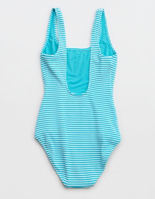 Aerie Crinkle Stripe Wide Strap Scoop One Piece Swimsuit