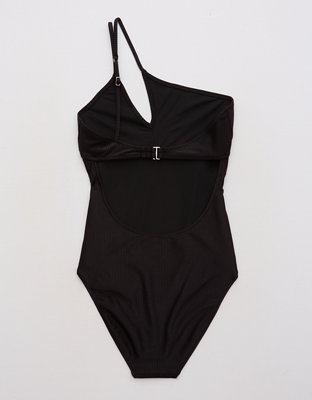 Aerie Shine Rib One Shoulder Full Coverage One Piece Swimsuit