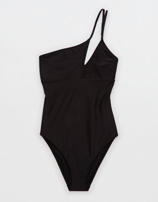 Aerie Shine Rib One Shoulder Full Coverage One Piece Swimsuit
