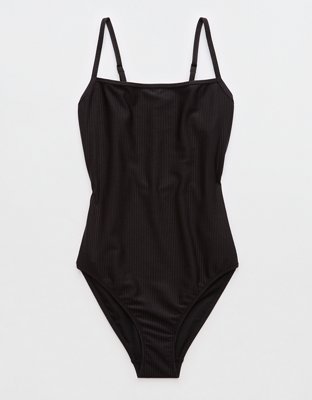 Maillot de bain une pièce à couverture complète échancré à côtes brillant Aerie