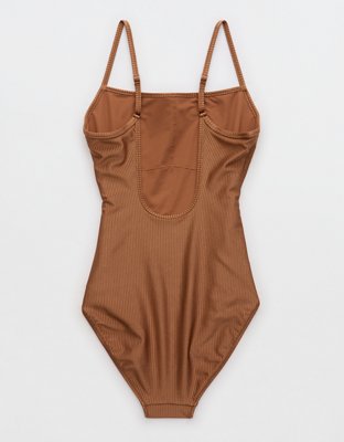 Aerie Shine Rib Scoop Full Coverage One Piece Swimsuit