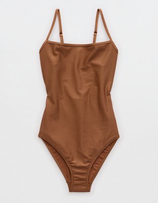 Aerie Shine Rib Scoop Full Coverage One Piece Swimsuit