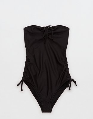 Aerie Shine Rib Strapless Cheeky One Piece Swimsuit