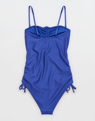 Aerie Shine Rib Strapless Cheeky One Piece Swimsuit