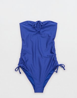 Aerie Ribbed Shine Asymmetrical One Piece Swimsuit