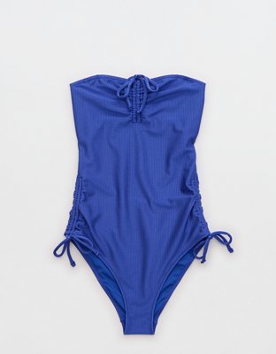 Aerie Shine Rib Strapless Cheeky One Piece Swimsuit